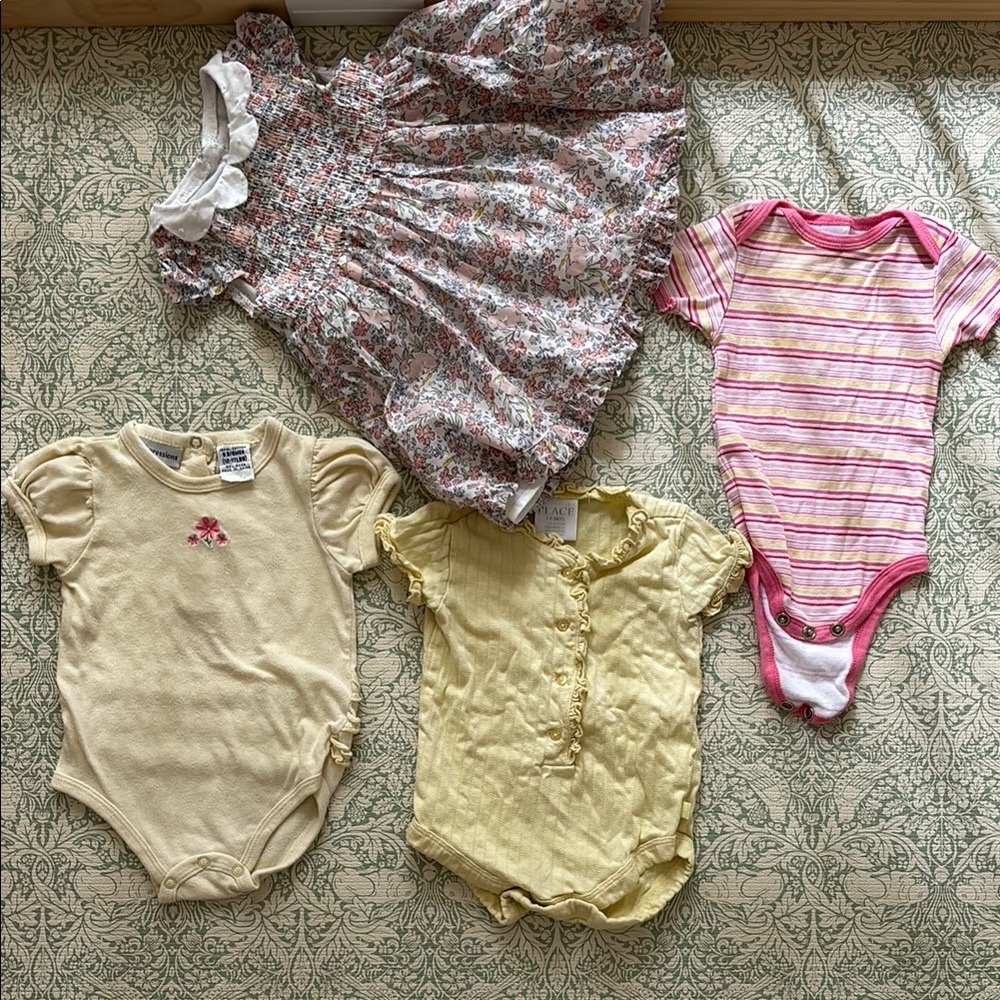 (4 pc) Y2K 3-6 months butter yellow cottage baby clothes